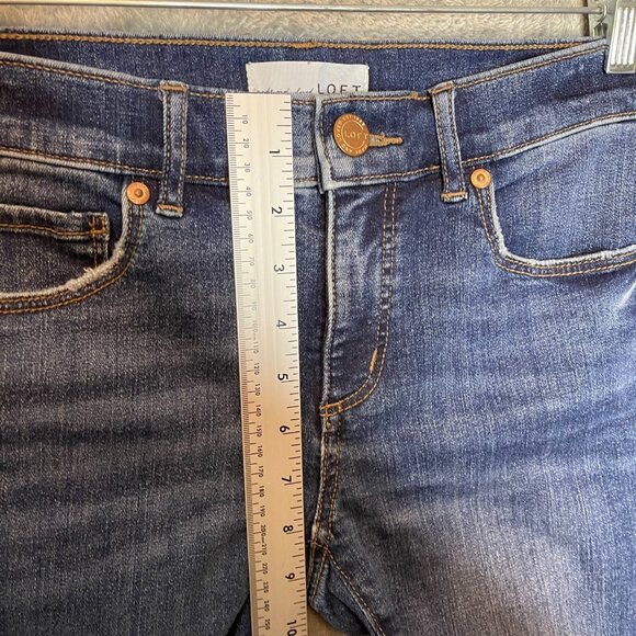 LOFT Women Classic Preppy Embroidered Slim Skinny Ankle Crop Dark Wash Jean 2 - Picture 9 of 11